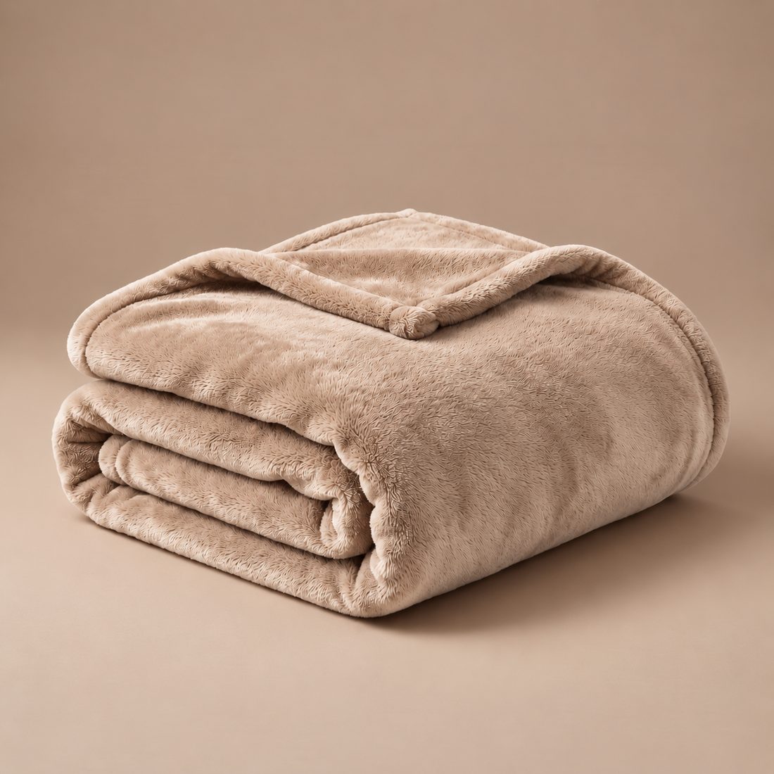Folded brown Warmora plush heated blanket